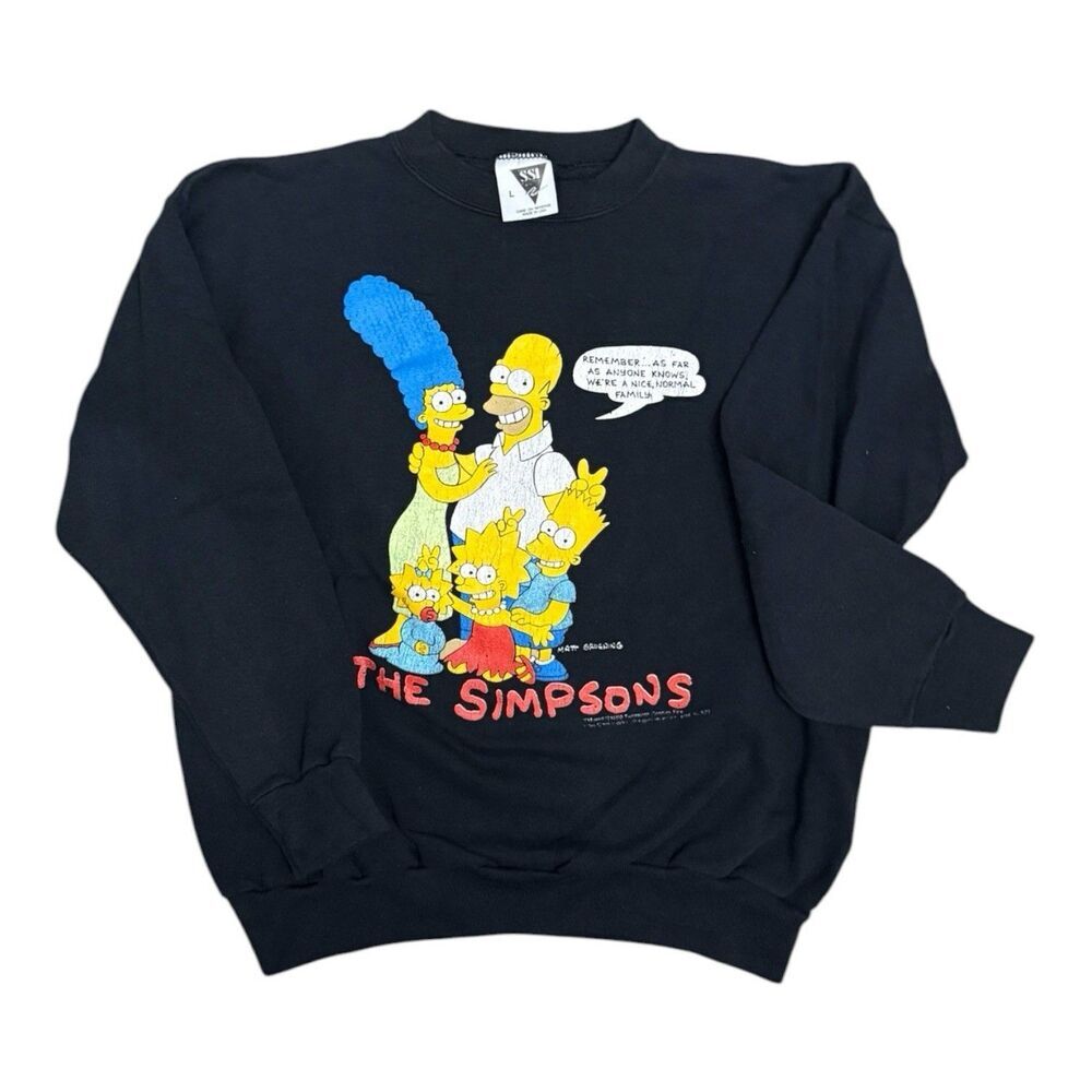 Vintage 1990 The Simpsons Sweatshirt Size L Black 90s TV Show USA Made SSI
